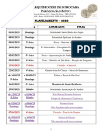 Agenda Padre - Plaanejameto 2023 - Atividades Fixas - Paroquia São Bento