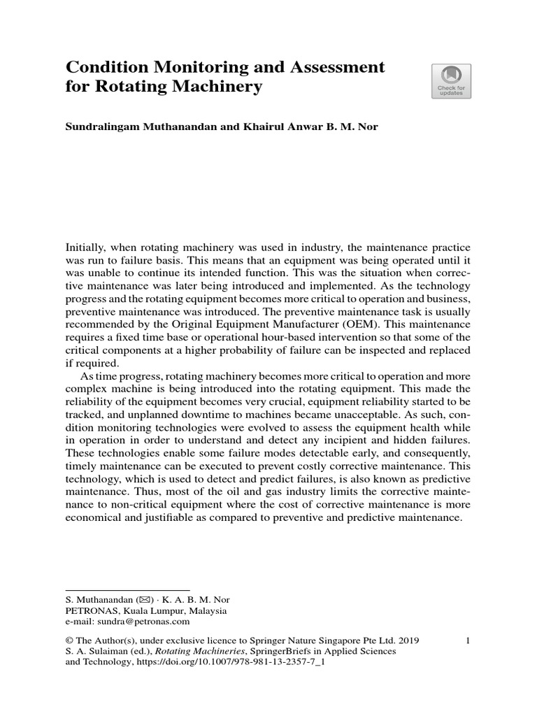 Condition Monitoring and Assessment For Rotating Machinery | PDF | Pump ...