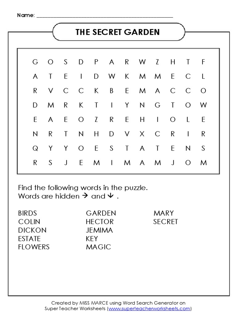 The Secret Garden Word Search Worksheet | PDF