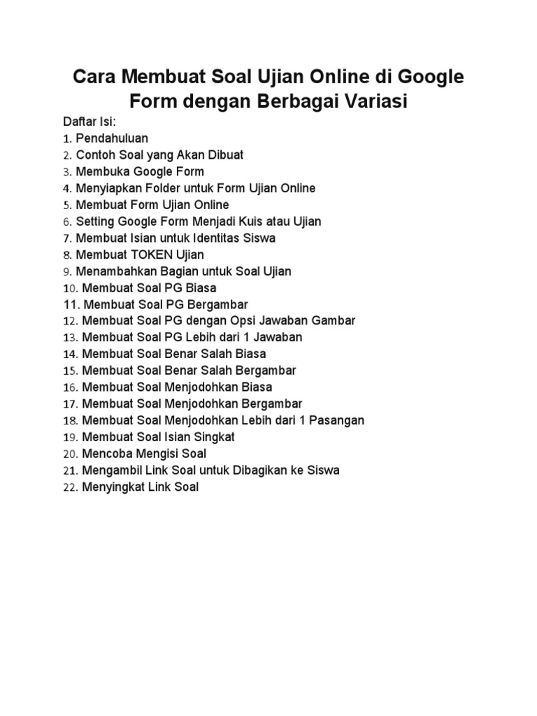 Cara Membuat Soal Ujian Online Di Google Form Dengan Berbagai Variasi | PDF