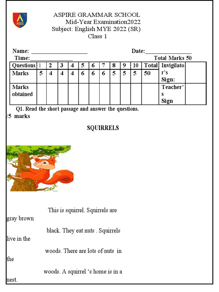 English Grade 1 | PDF