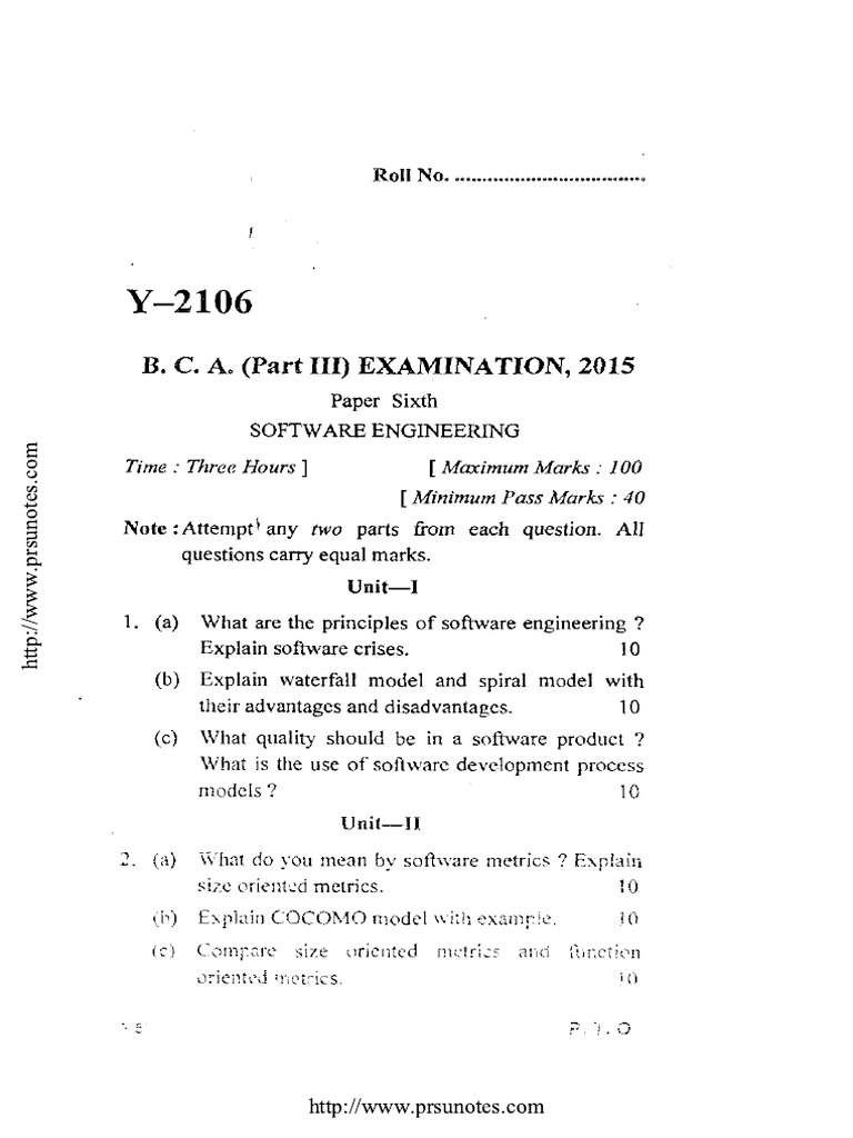 Bca Part 3 Software Engineering Paper 6 2015 PDF