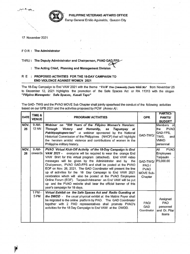 2021 18 Day Campaign Approved Activities | PDF