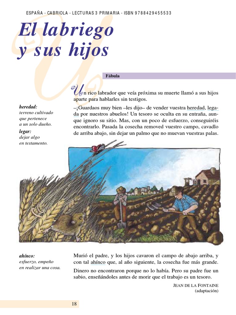 El labriego y sus hijos: fábula educativa | PDF
