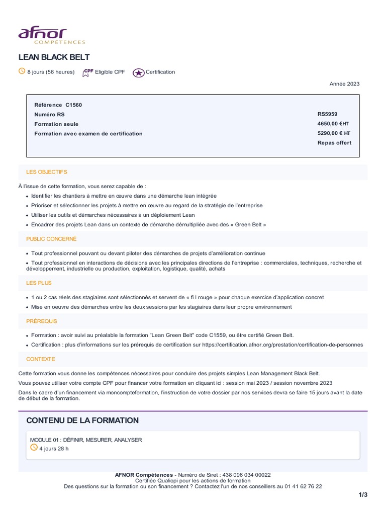 Formation Lean Black Belt 2023 | PDF | Six Sigma | Lean (production)