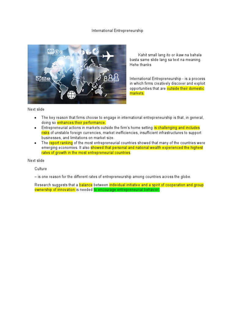International Entrepreneurship Pdf Entrepreneurship Innovation