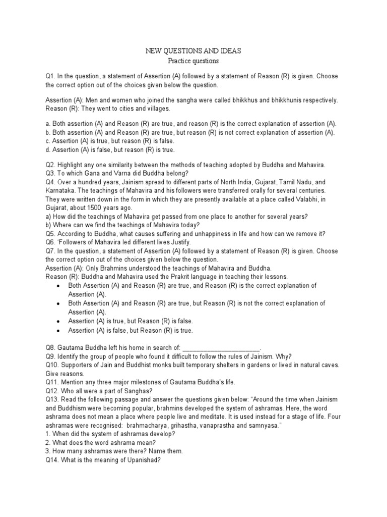 Practice questions on key concepts of jainism and buddhism pdf