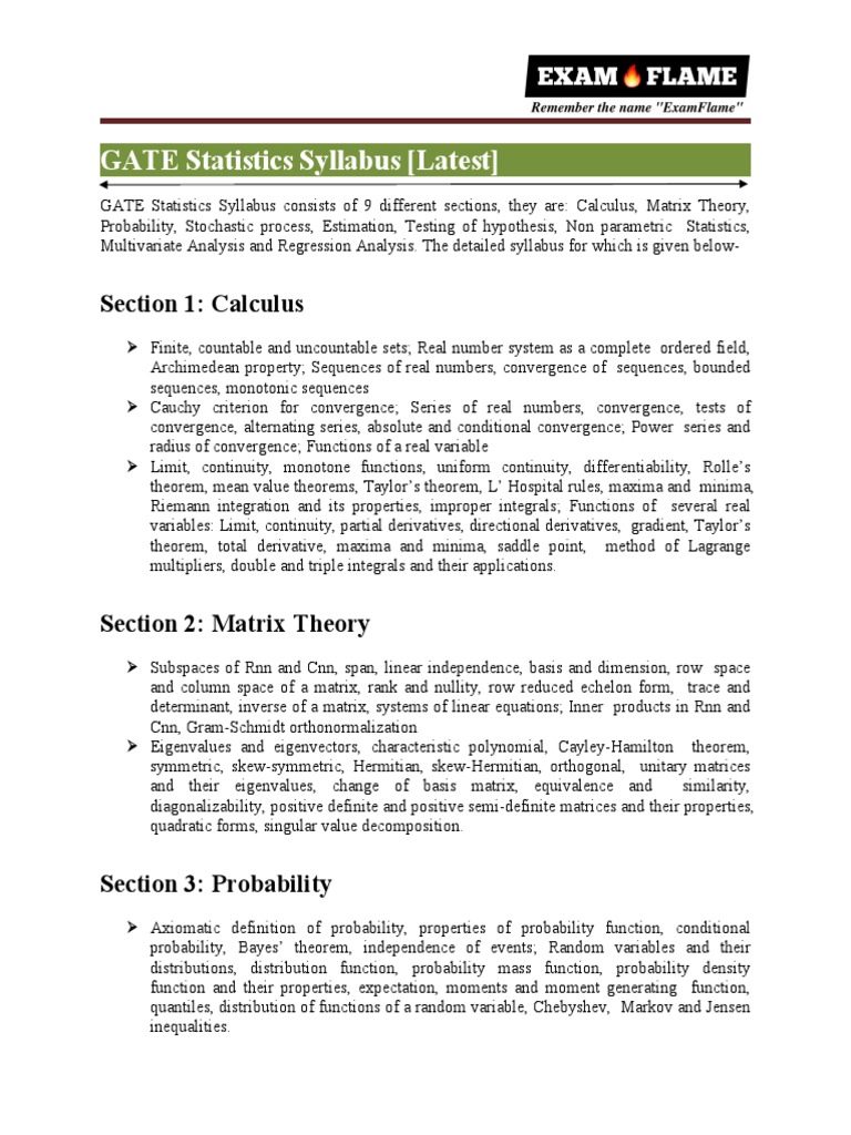 GATE Statistics Syllabus | PDF | Probability Distribution | Matrix ...