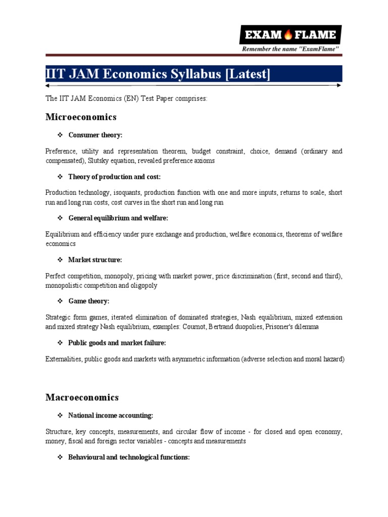 Iit Jam Economics Syllabus Pdf Economics Ordinary Least Squares