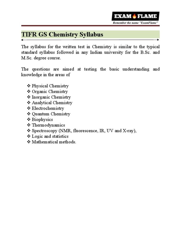 TIFR GS Chemistry Syllabus Overview | PDF | Language Arts & Discipline ...