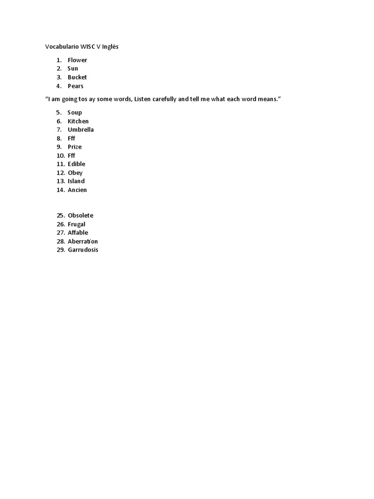 WISC-V Vocabulary Assessment Guide | PDF