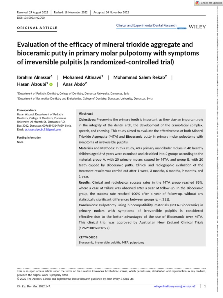 Evaluation of The Efficacy of Mineral Trioxide Aggregate and Bioceramic ...