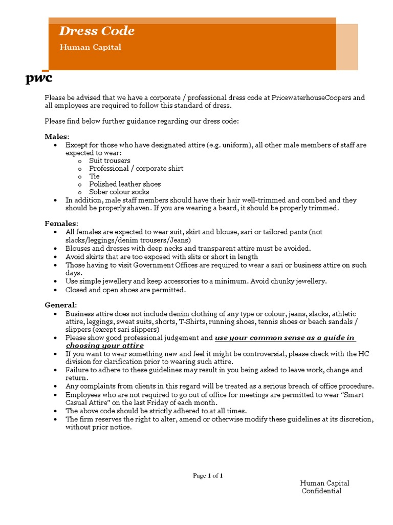 PWC Dress Code PDF Clothing Trousers