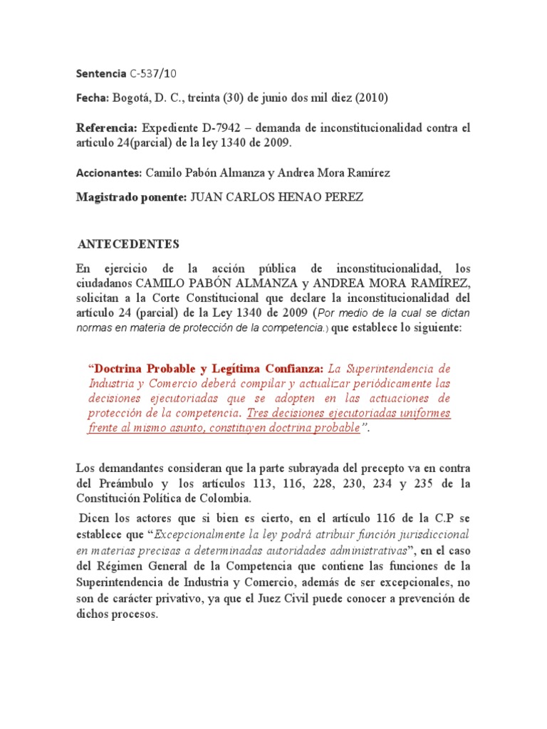 Analisis Sentencia C 537 de 2010 | PDF | Jurisdicción | Juez