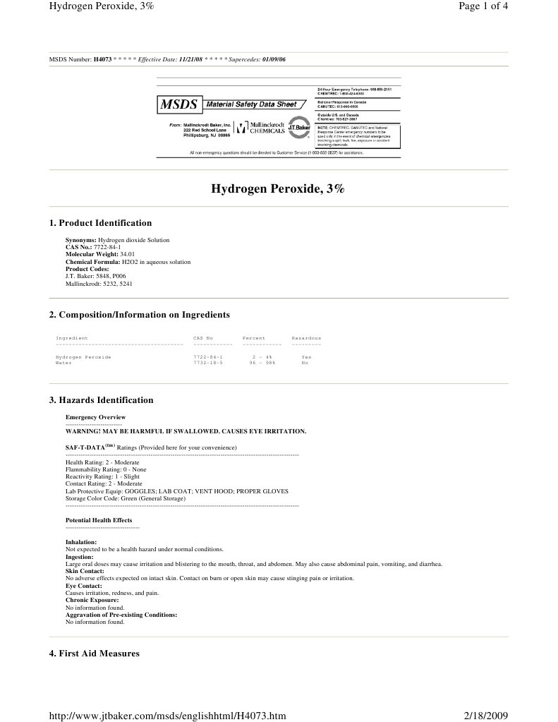 Hydrogen Peroxide 3% Safety Data Sheet | PDF | Hydrogen Peroxide ...