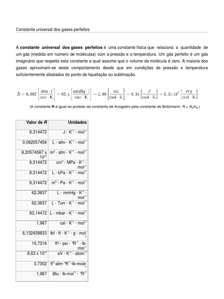 Constante Universal Dos Gases Perfeitos | PDF