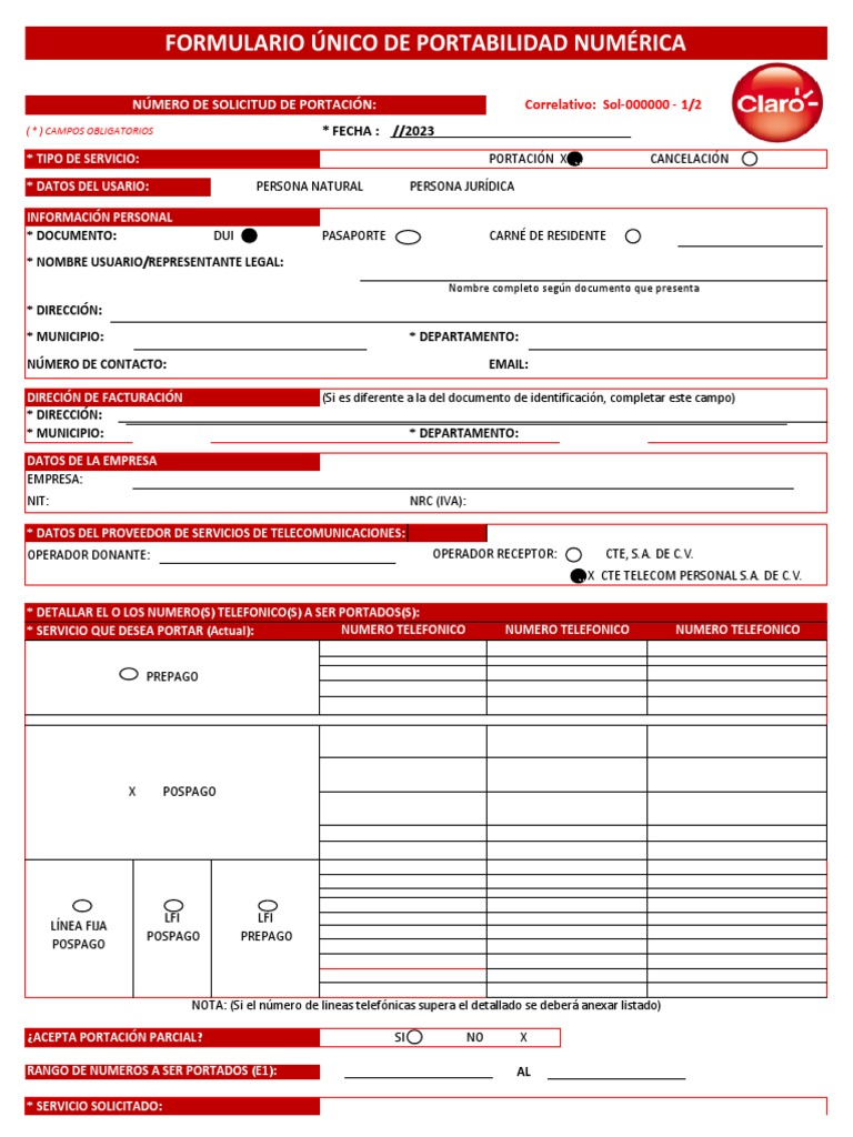 Formulario Portabilidad Numerica 2022 | PDF