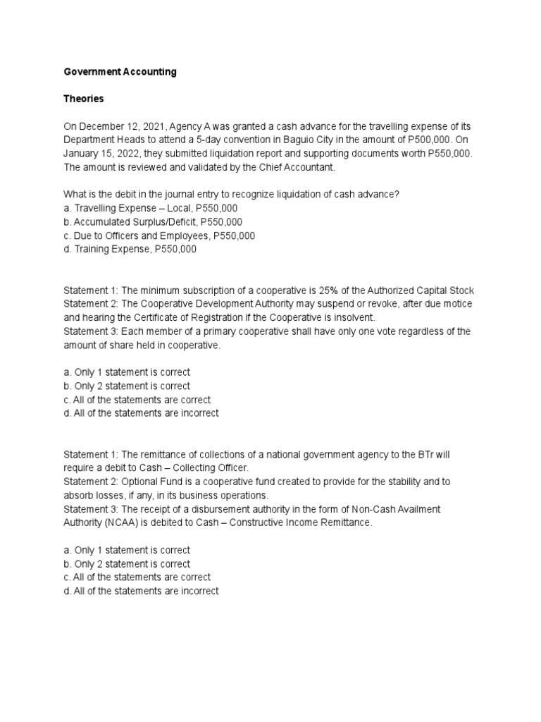 Government Accounting Questions PDF Taxes Debits And Credits