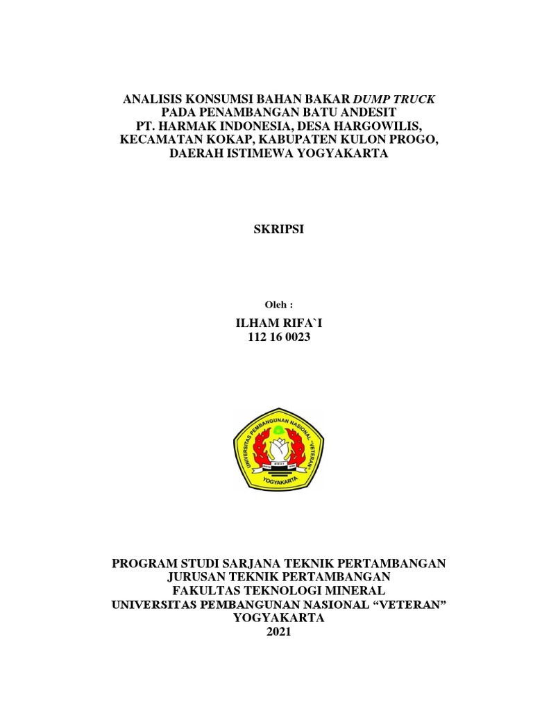 Analisis Konsumsi Bahan Bakar Dump Truck Pada Penambangan Pdf