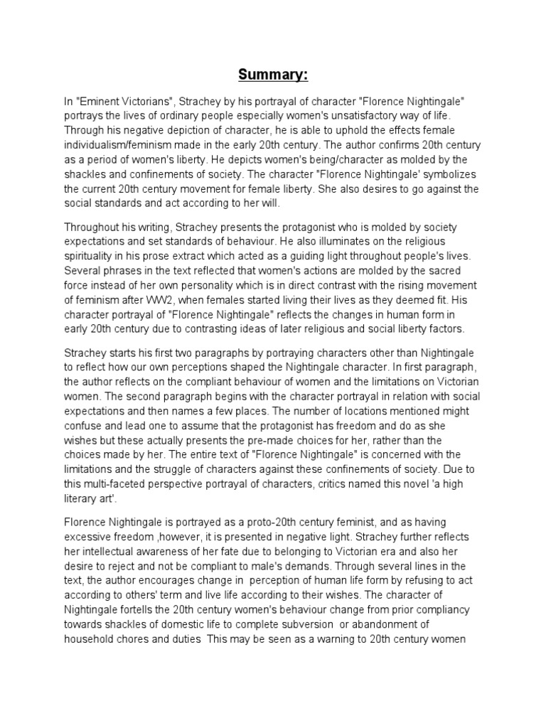 Summary PDF Florence Nightingale Victorian Era