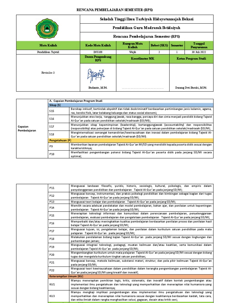 RPS Pd. TAJWID - 2022-2023 | PDF