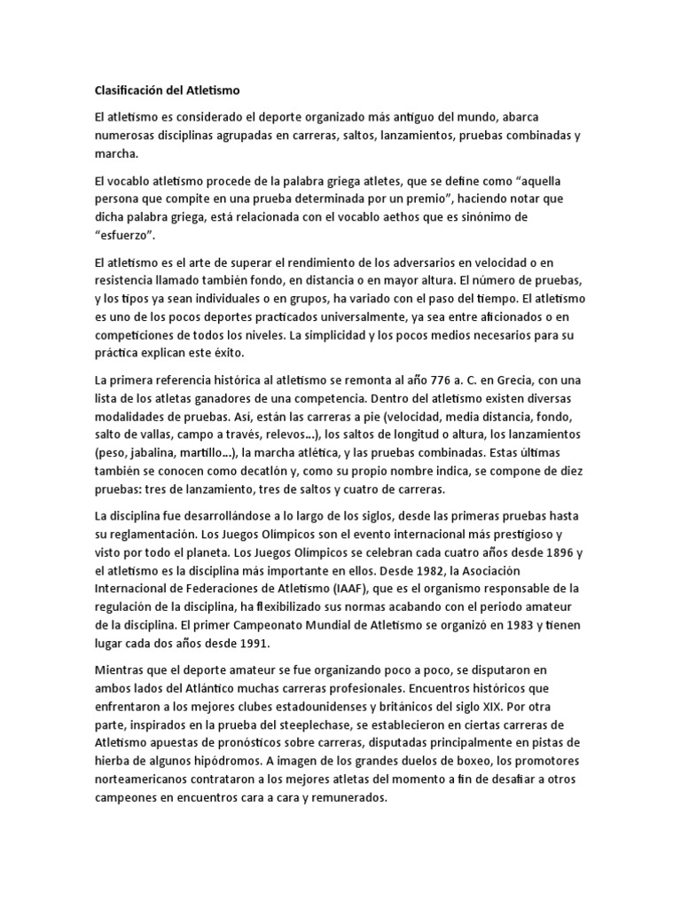Clasificación Del Atletismo | PDF | Deporte del atletismo | Deportes ...