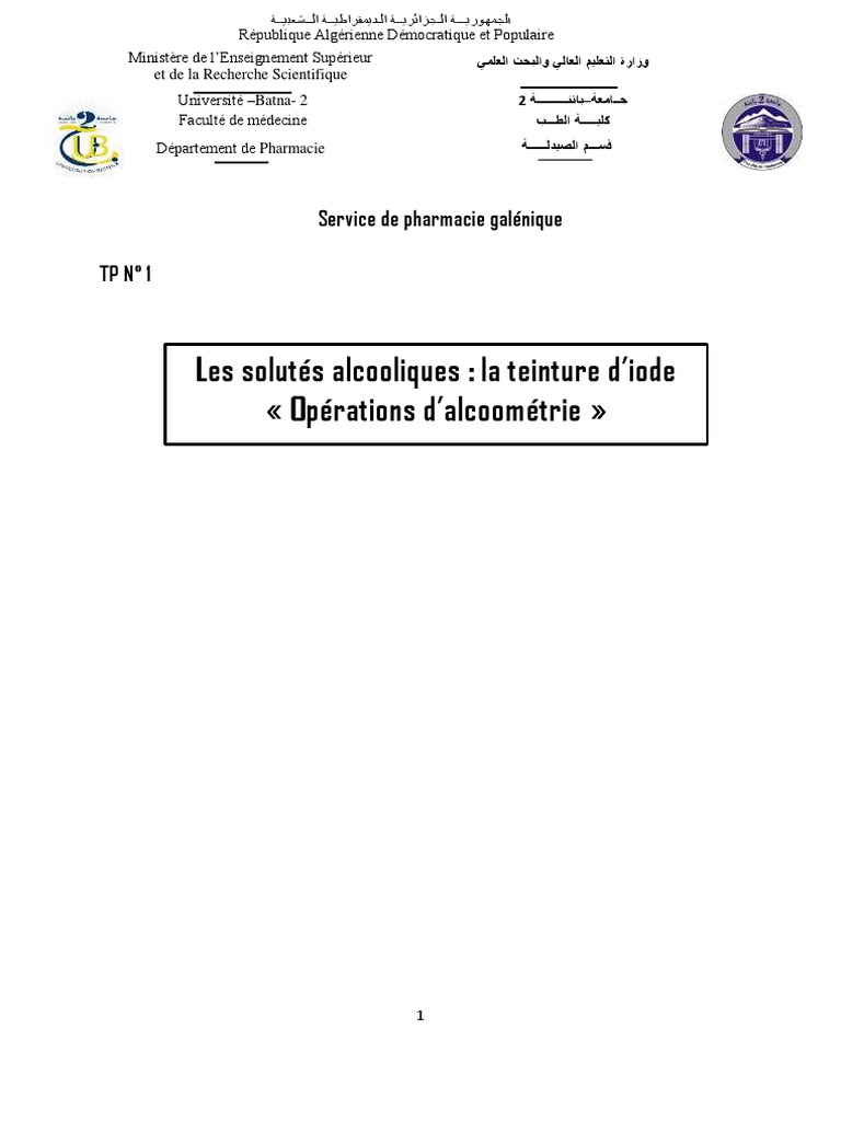 Guide d'Alcoométrie et Teinture d'Iode PDF Éthanol Iode — free download