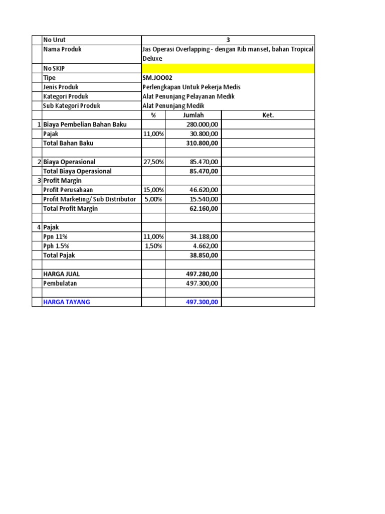 Jas Operasi Overlapping - Dengan Rib Manset, Bahan Tropical Deluxe | PDF