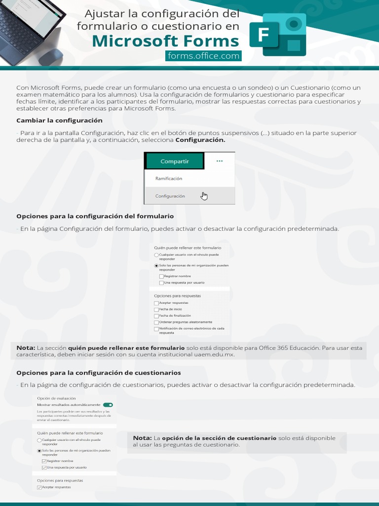 Configuración de Formularios y Cuestionarios en Microsoft Forms | PDF ...