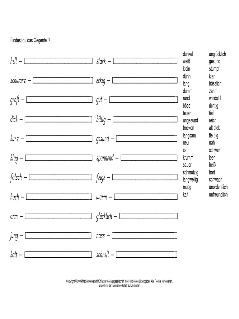 Adjektive Gegenteil 1 2 PDF