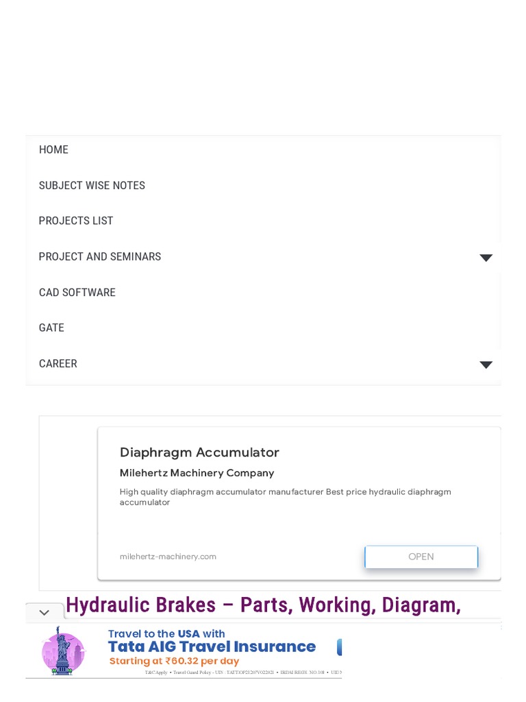Hydraulic Brakes Parts, Working, Diagram, Advantages and