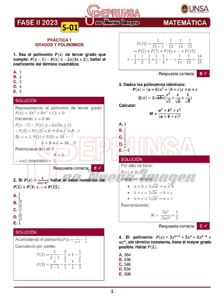 S - 01 Matemática Ceprunsa 2da Fase | PDF