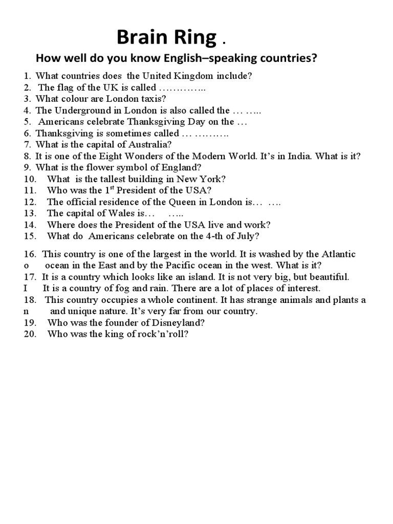 Brain Ring Questions and Teasers | PDF
