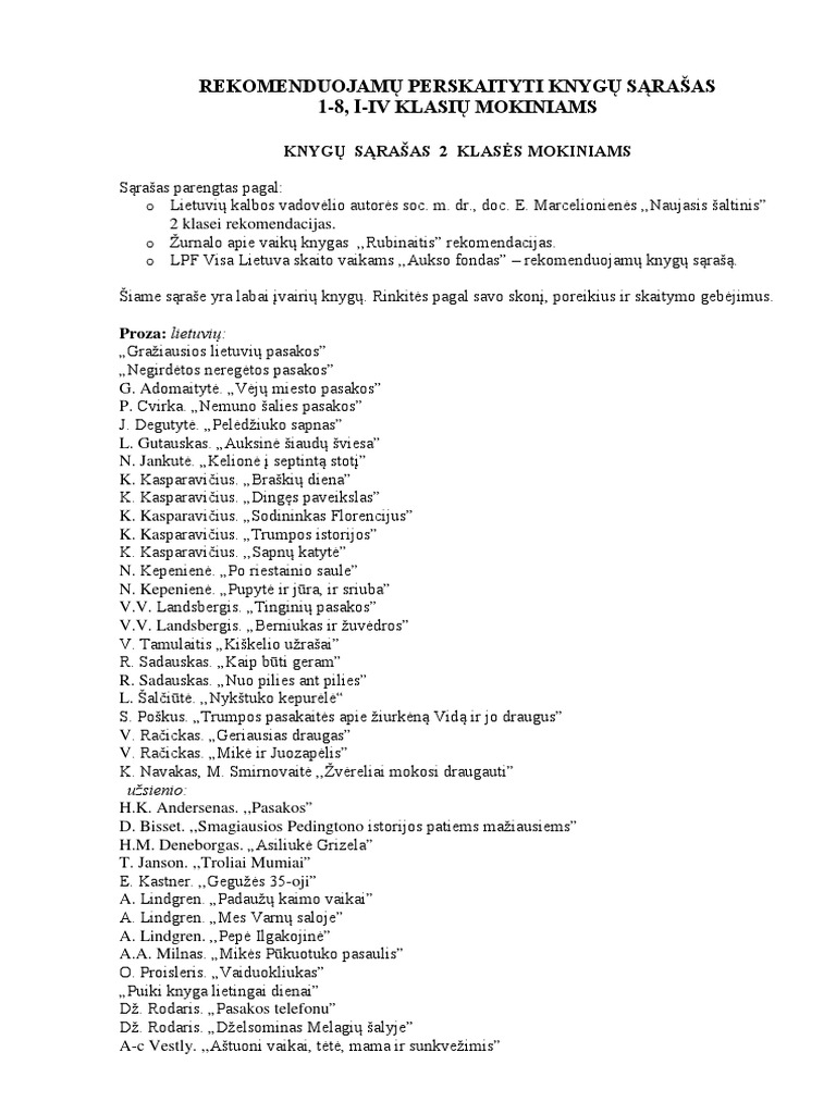 Rekomenduojamu Perskaityti Knygu Sarasas PDF