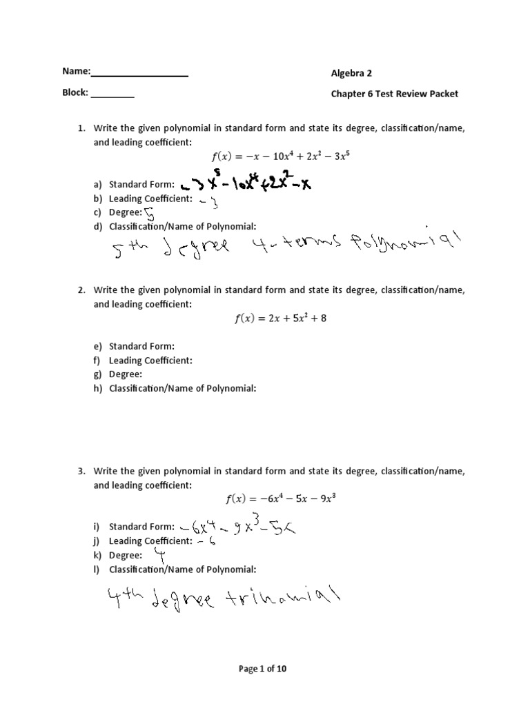 Mastering Polynomials A Comprehensive Review of Standard Form, Degree