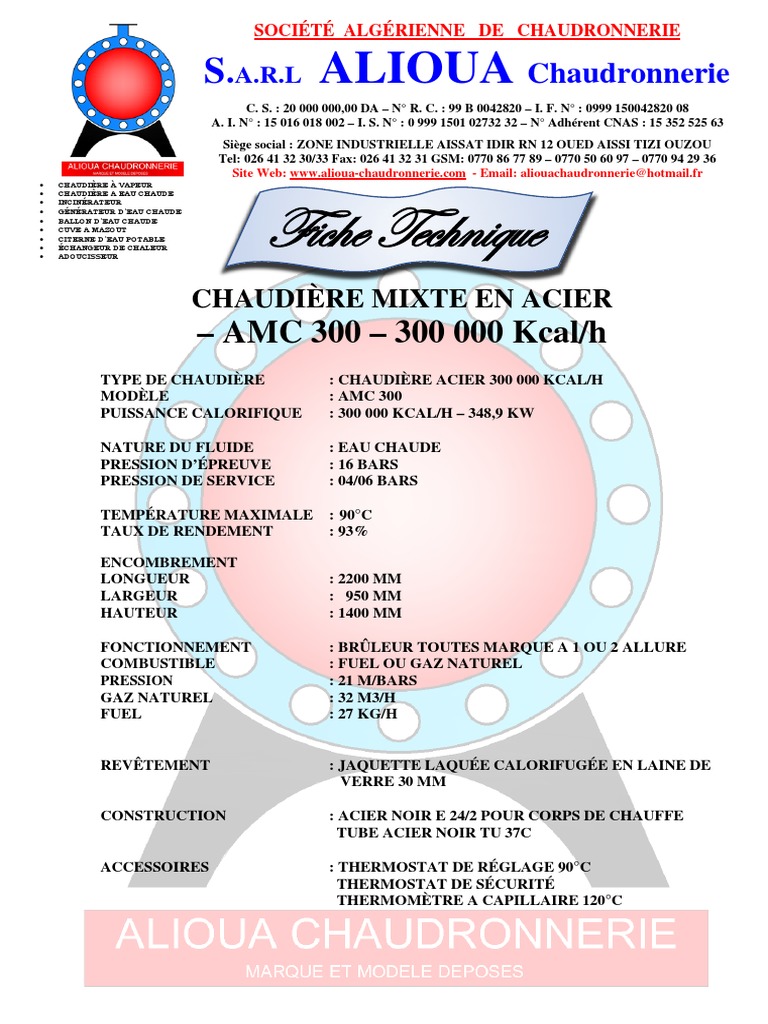 Fiche technique chaudière AMC 300 PDF Chaudière Gaz — free download