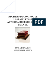 Registro de Control de Las Papeletas y Autorizaciones de Salida de La I