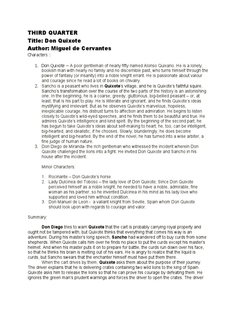 Lesson On Don Quixote PDF Don Quixote