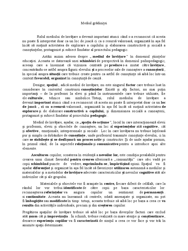 Mediul Gradinitei | PDF