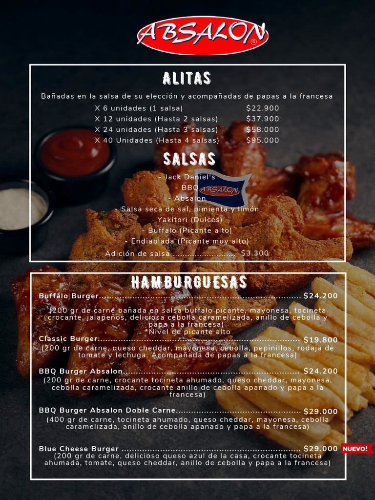 Menu Absalon Beer Snacks 2021 | PDF | Salsa | Hamburguesas