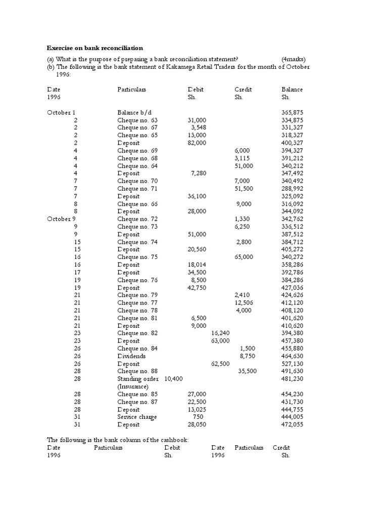 Bank Reconciliation Exercise Guide | PDF | Banks | Cheque