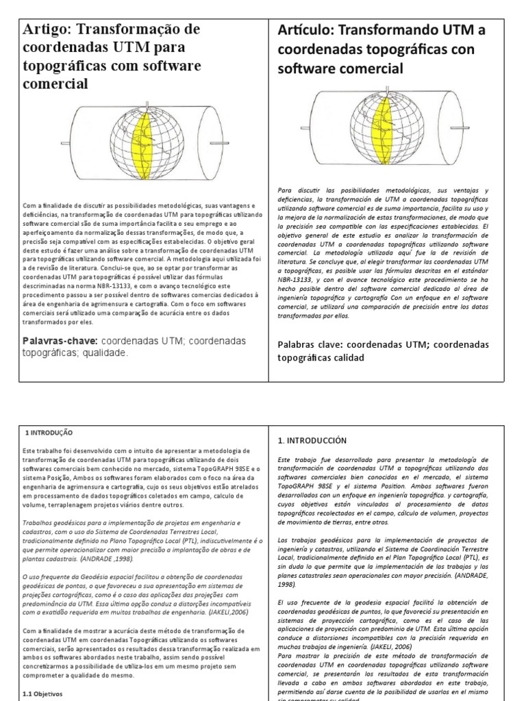 Transformando UTM a Coordenadas Topográficas Con Software Comercial ...