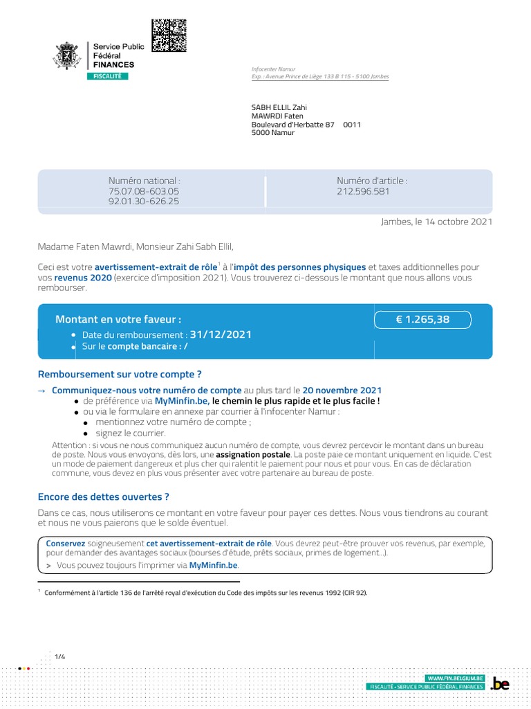 Avertissement-Extrait de Rôle | PDF | Impôt sur le revenu | Impôts