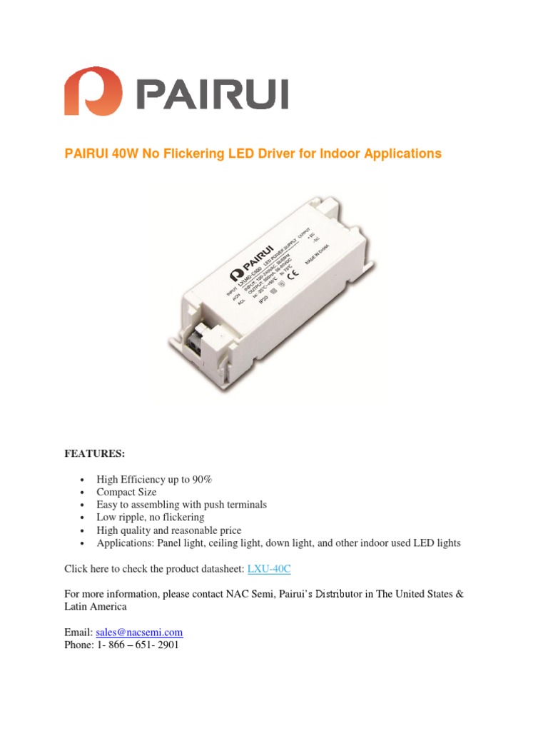 PAIRUI 40W No Flickering LED Driver | PDF
