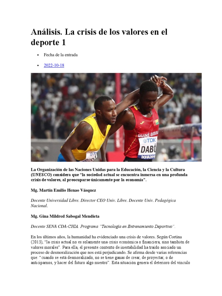 Análisis. La Crisis de Los Valores en El Deporte 1 | PDF | Virtud ...