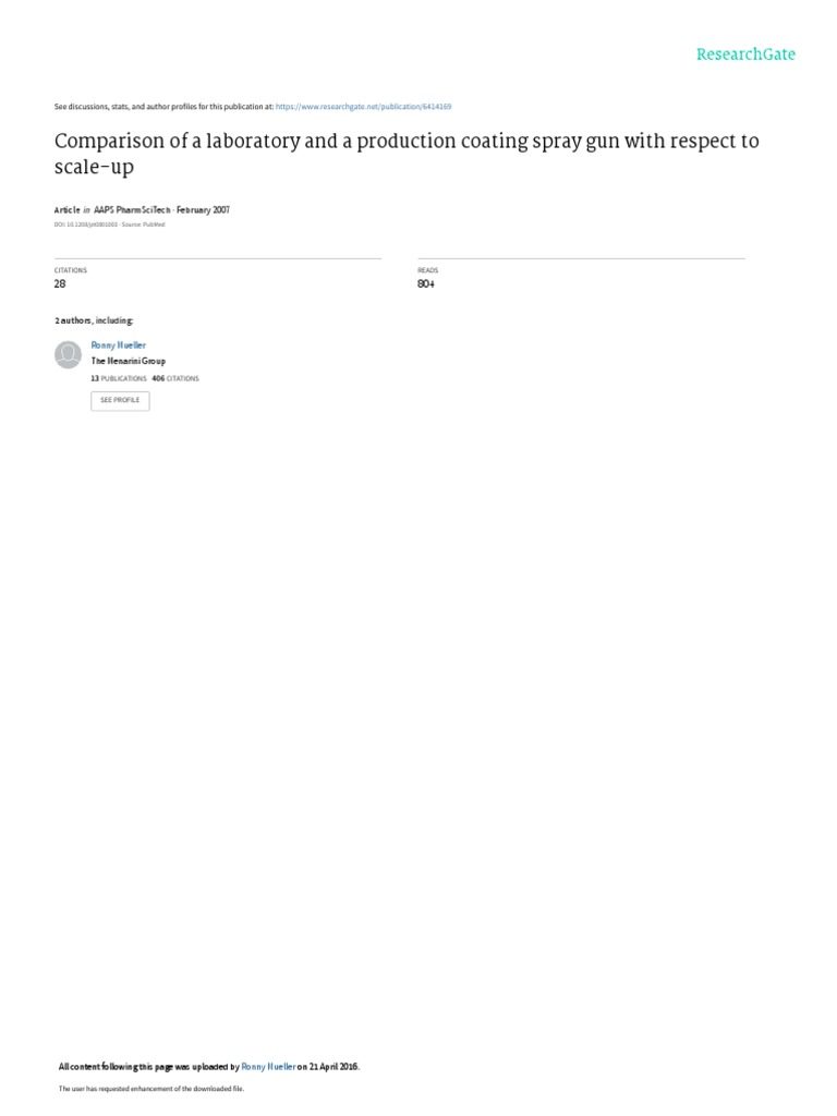 Comparison of A Laboratory and A Production Coating Spray Gun With Respect To ScaleUp PDF