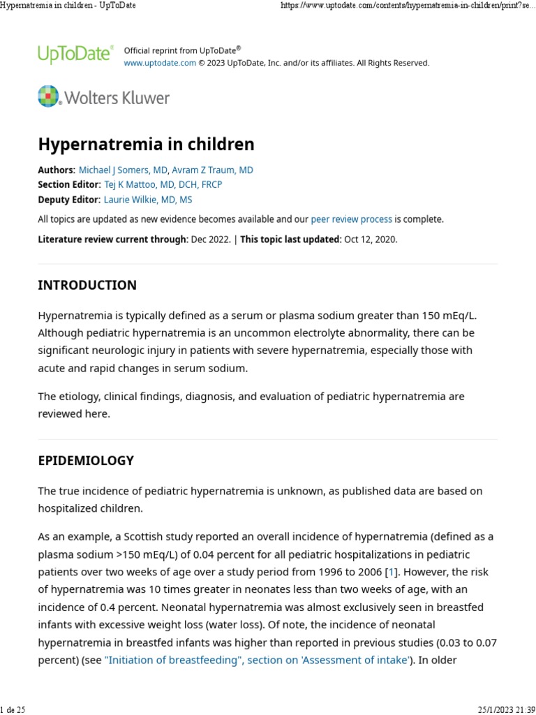 Hypernatremia in Children UpToDate PDF Saline (Medicine) Causes