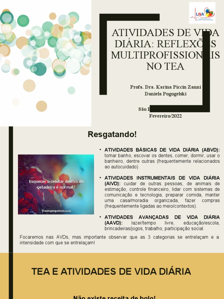Aula AVD e TEA | Download grátis PDF | Espectro do autismo | Percepção