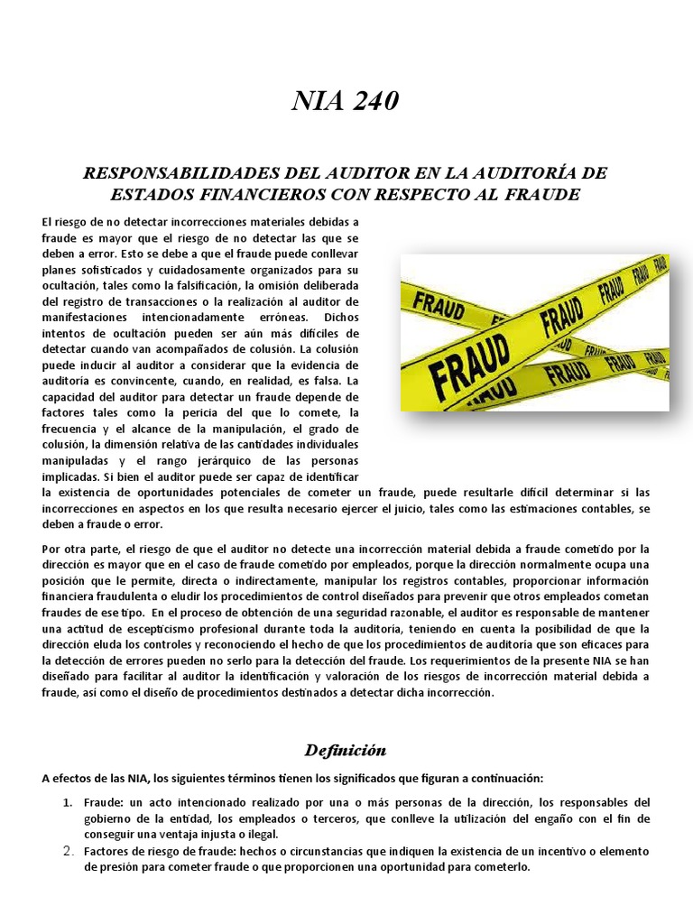 Auditoría y Detección de Fraude en NIA 240 | PDF | Auditoría | Contralor