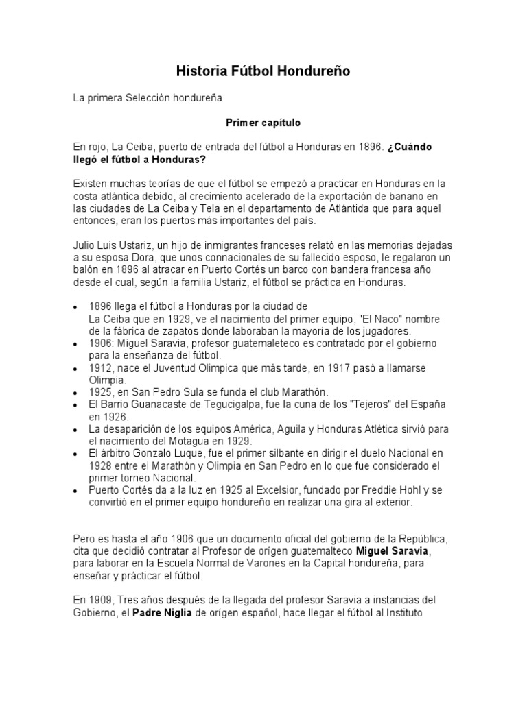 Historia del Fútbol en Honduras | PDF | Deportes de equipo | Juegos de ...